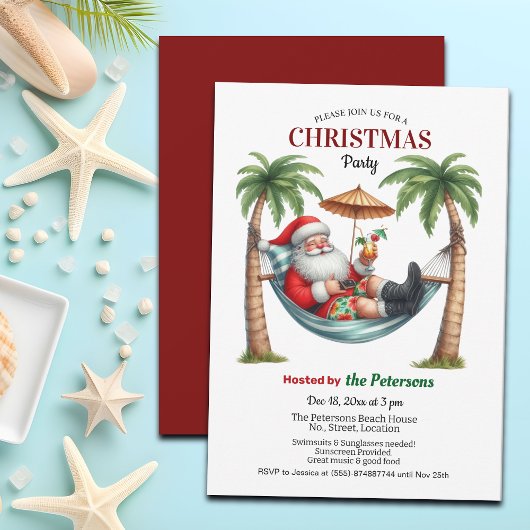 Santa on a Tropical Island Christmas Party 招待状