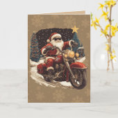 Santa on Motorcycle christmas card カード (黄色い花)