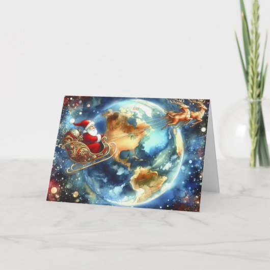 Santa on Sleigh Christmas Card サンキューカード (正面)