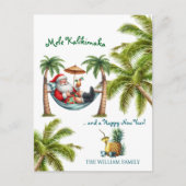 Santa on Tropical Island Mele Kalikimaka Christmas シーズンポストカード (正面)
