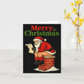 Santa Ong Down Chimney Shirt Funny Naughty Xmas Sa カード (黄色い花)