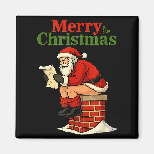 Santa Ong Down Chimney Shirt Funny Naughty Xmas Sa マグネット (正面)