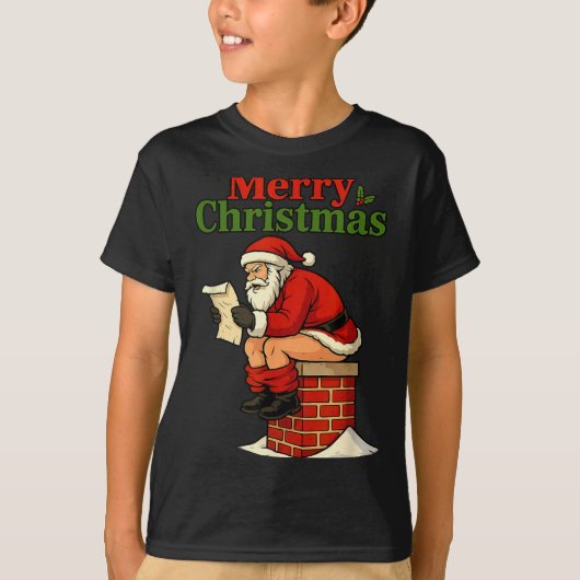 Santa Ong Down Chimney Shirt Funny Naughty Xmas Sa Tシャツ (正面)