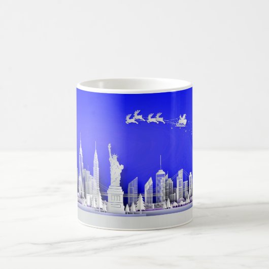 Santa Over New York City Christmas Blue Mug コーヒーマグカップ (中央)