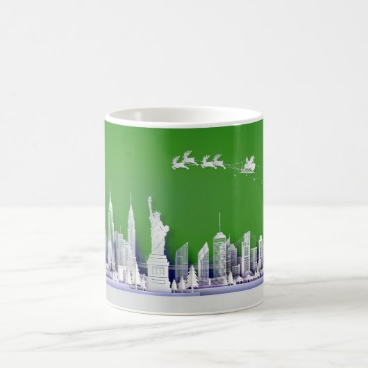 Santa Over New York City Christmas Green Mug コーヒーマグカップ (中央)