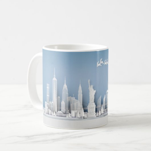 Santa Over New York City Christmas Mug コーヒーマグカップ (正面左)