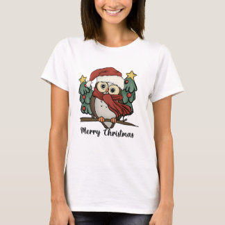 Santa Owl Christmas T Shirt Tシャツ