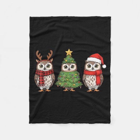 Santa Owl Christmas Tree Owl Lover Animal Xmas Paj フリースブランケット (正面)