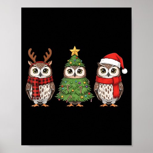 Santa Owl Christmas Tree Owl Lover Animal Xmas Paj ポスター (正面)