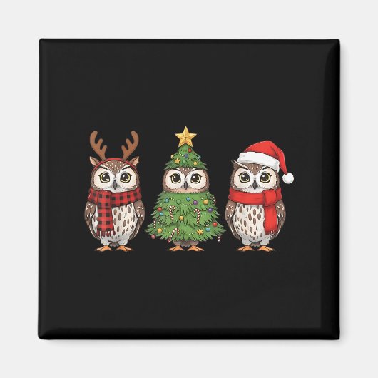 Santa Owl Christmas Tree Owl Lover Animal Xmas Paj マグネット (正面)