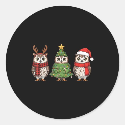 Santa Owl Christmas Tree Owl Lover Animal Xmas Paj ラウンドシール (正面)