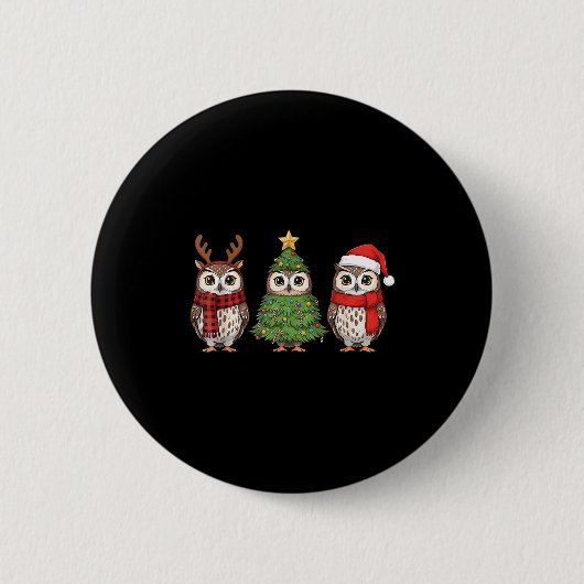 Santa Owl Christmas Tree Owl Lover Animal Xmas Paj 缶バッジ (正面)