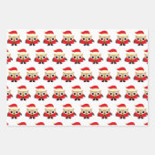 Santa Owl, Christmas Tree & Poinsettia ラッピングペーパーシート (正面)