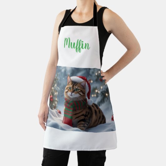 Santa Paws Bengal Cat Christmas Personalized  エプロン (インサイチュ)