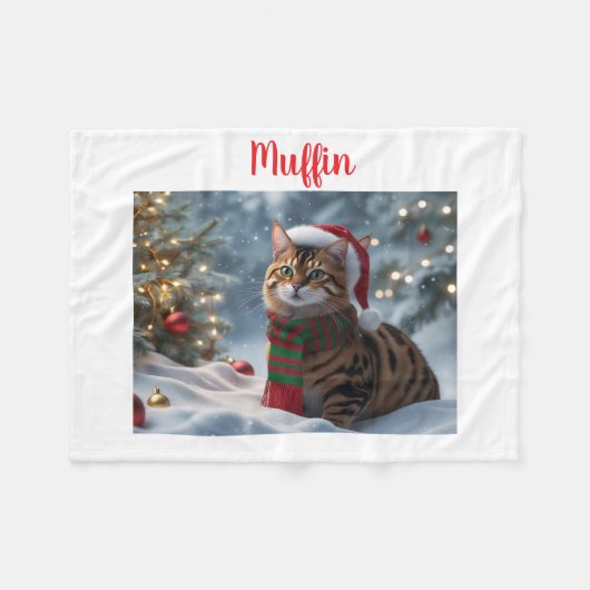 Santa Paws Bengal Cat Christmas Personalized  フリースブランケット (正面(横))
