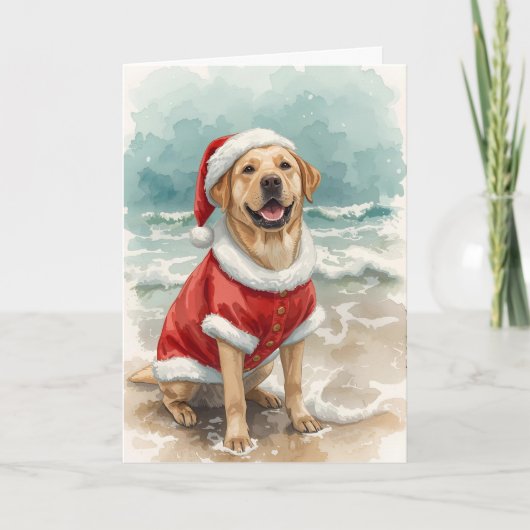 Santa Paws by the Sea – Labrador Beach Christmas カード (正面)