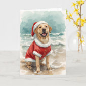 Santa Paws by the Sea – Labrador Beach Christmas カード (黄色い花)