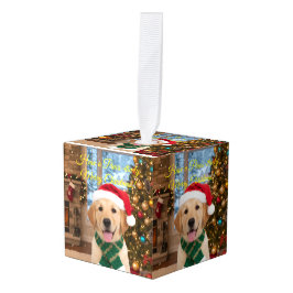 Santa Paws Christmas-Golden Retriever Holiday  キューブオーナメント