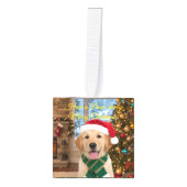 Santa Paws Christmas-Golden Retriever Holiday  キューブオーナメント (正面)