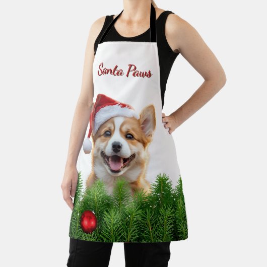 Santa Paws Corgi Holiday Chef Design エプロン (インサイチュ)