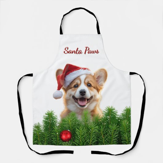 Santa Paws Corgi Holiday Chef Design エプロン (正面)