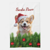 Santa Paws Corgi Holiday Kitchen Design キッチンタオル (縦)