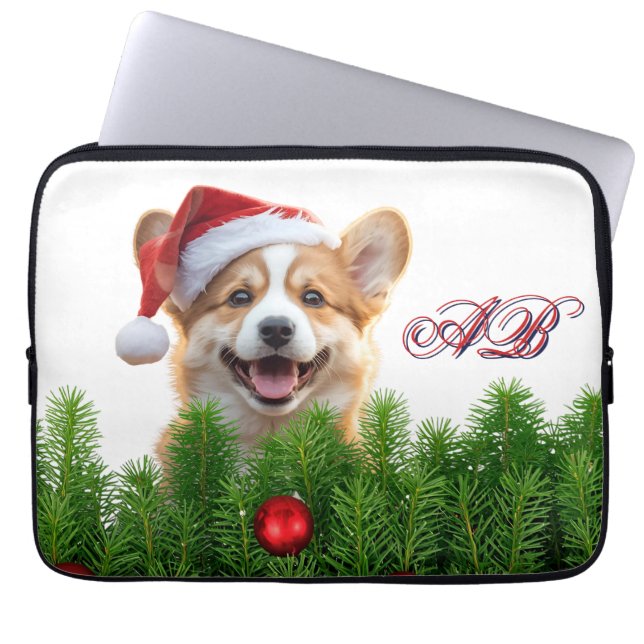 Santa Paws Corgi Holiday Laptop Design ラップトップスリーブ (正面)