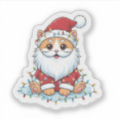 Santa Paws Cute Cat in Santa Costume Christmas  シール (正面)