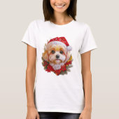 Santa Paws Delight" – Holiday Pup in Red Hat Tシャツ (正面)