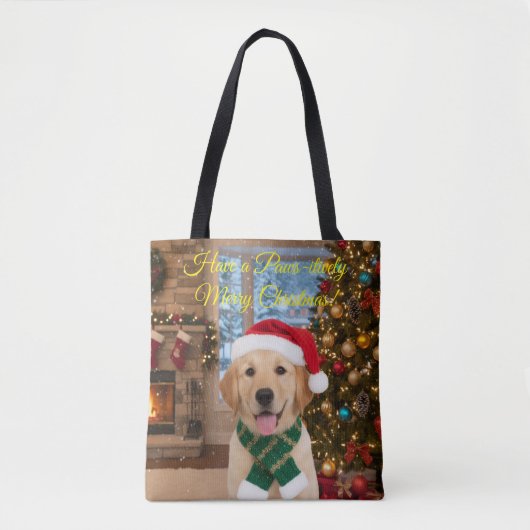 Santa Paws–Festive Golden Retriever Shopper トートバッグ (正面)