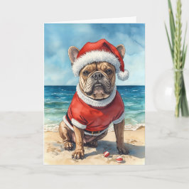 Santa Paws Goes Coastal – French Bulldog Christmas カード