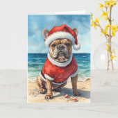 Santa Paws Goes Coastal – French Bulldog Christmas カード (黄色い花)