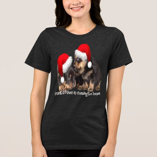 Santa Paws Is Coming To Town Cute Rottweiler Xmas トライブレンドTシャツ (正面)