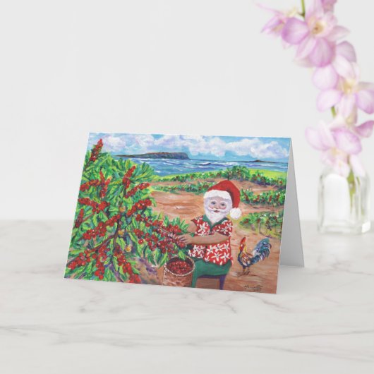 Santa Picking Coffee on Kauai Hawaii Holiday Card カード (蘭)