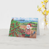 Santa Picking Coffee on Kauai Hawaii Holiday Card カード (黄色い花)