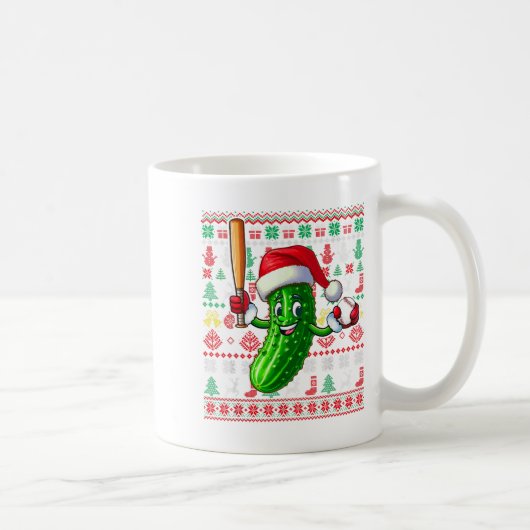 Santa Pickle Playing Baseball Xmas Player Vegan Sw コーヒーマグカップ (右)