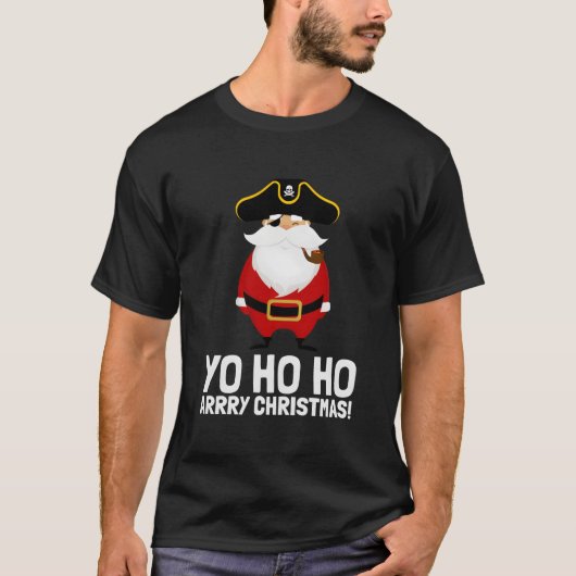 Santa Pirate Yo Ho Ho Arry Eye Patch Captain Tシャツ (正面)