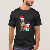 Santa Pitbull Terrier Dog Snowman Xmas Tree Lights Tシャツ (正面)