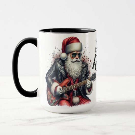 Santa Playing an Electric Guitar Coffee Mug Cup マグカップ (左)