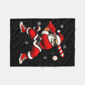 Santa Playing Baseball Xmas Funny Christmas Baseba フリースブランケット (正面(横))