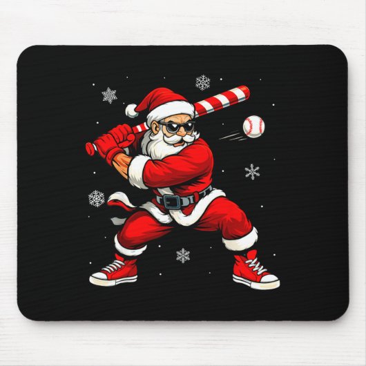 Santa Playing Baseball Xmas Funny Christmas Baseba マウスパッド (正面)