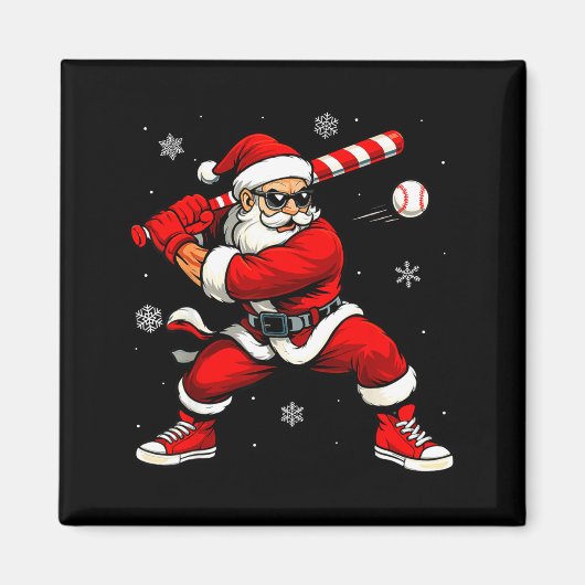 Santa Playing Baseball Xmas Funny Christmas Baseba マグネット (正面)