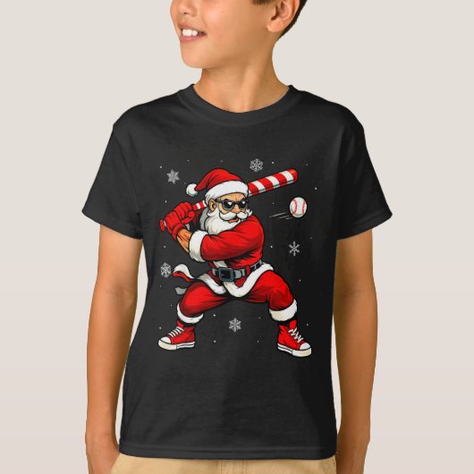Santa Playing Baseball Xmas Funny Christmas Baseba Tシャツ (正面)