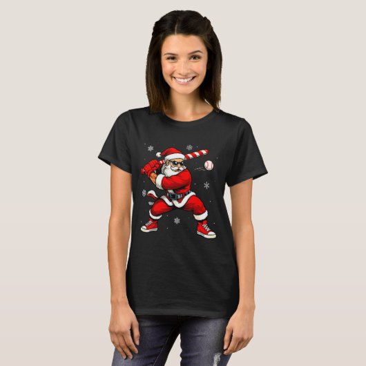 Santa Playing Baseball Xmas Funny Christmas Baseba Tシャツ (正面フル)