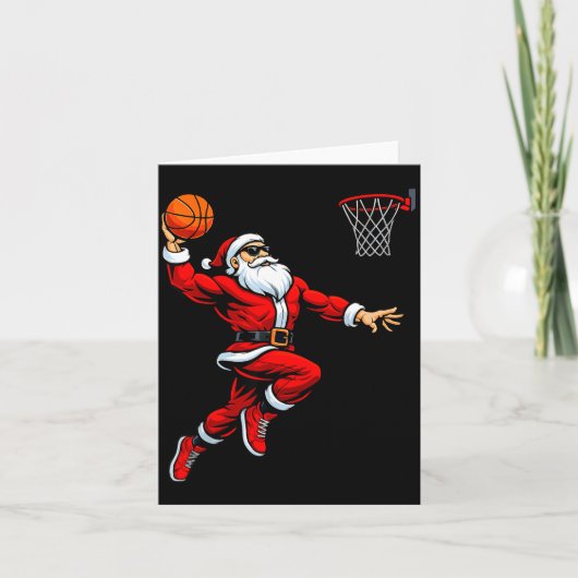Santa Playing Basketball Xmas Funny Christmas Bask カード (正面)