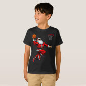 Santa Playing Basketball Xmas Funny Christmas Bask Tシャツ (正面フル)
