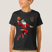 Santa Playing Basketball Xmas Funny Christmas Bask Tシャツ (正面)