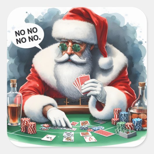 Santa Playing Cards at Casino Table スクエアシール (正面)