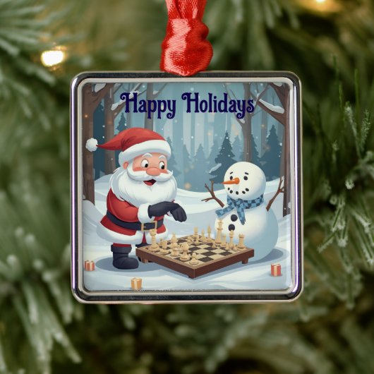 Santa playing chess with a snowman Ornament メタルオーナメント (ツリー)