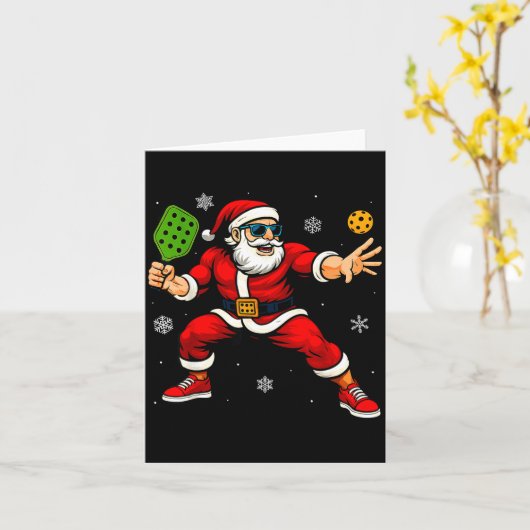 Santa Playing Ckleball Xmas Funny Christmas Ckleba カード (黄色い花)